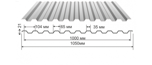 Профнастил оцинкованный С-21 1050x2000 (эконом) купить недорого в Наро-Фоминске